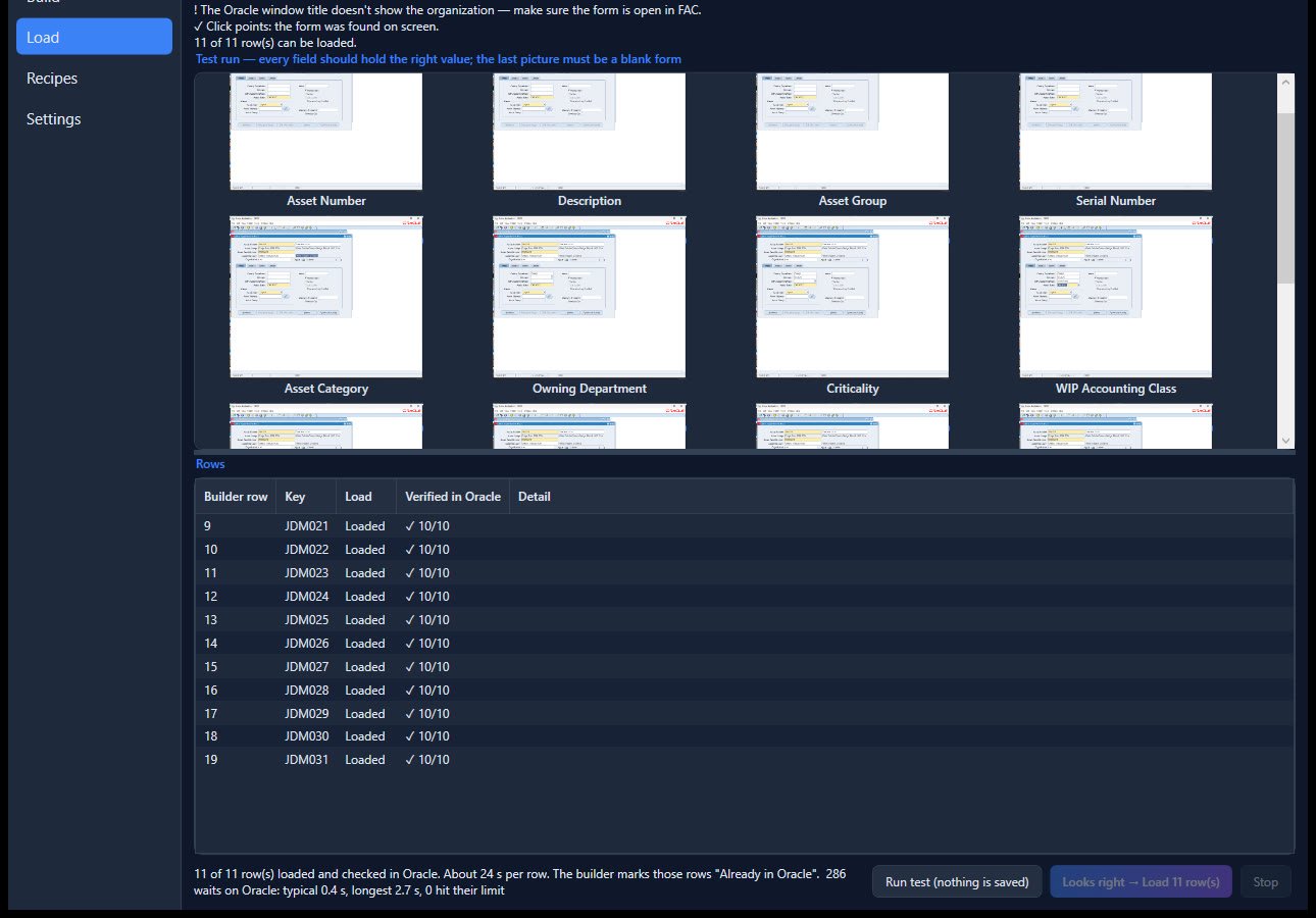After a load: the test pictures, and each row read back and verified in Oracle.
